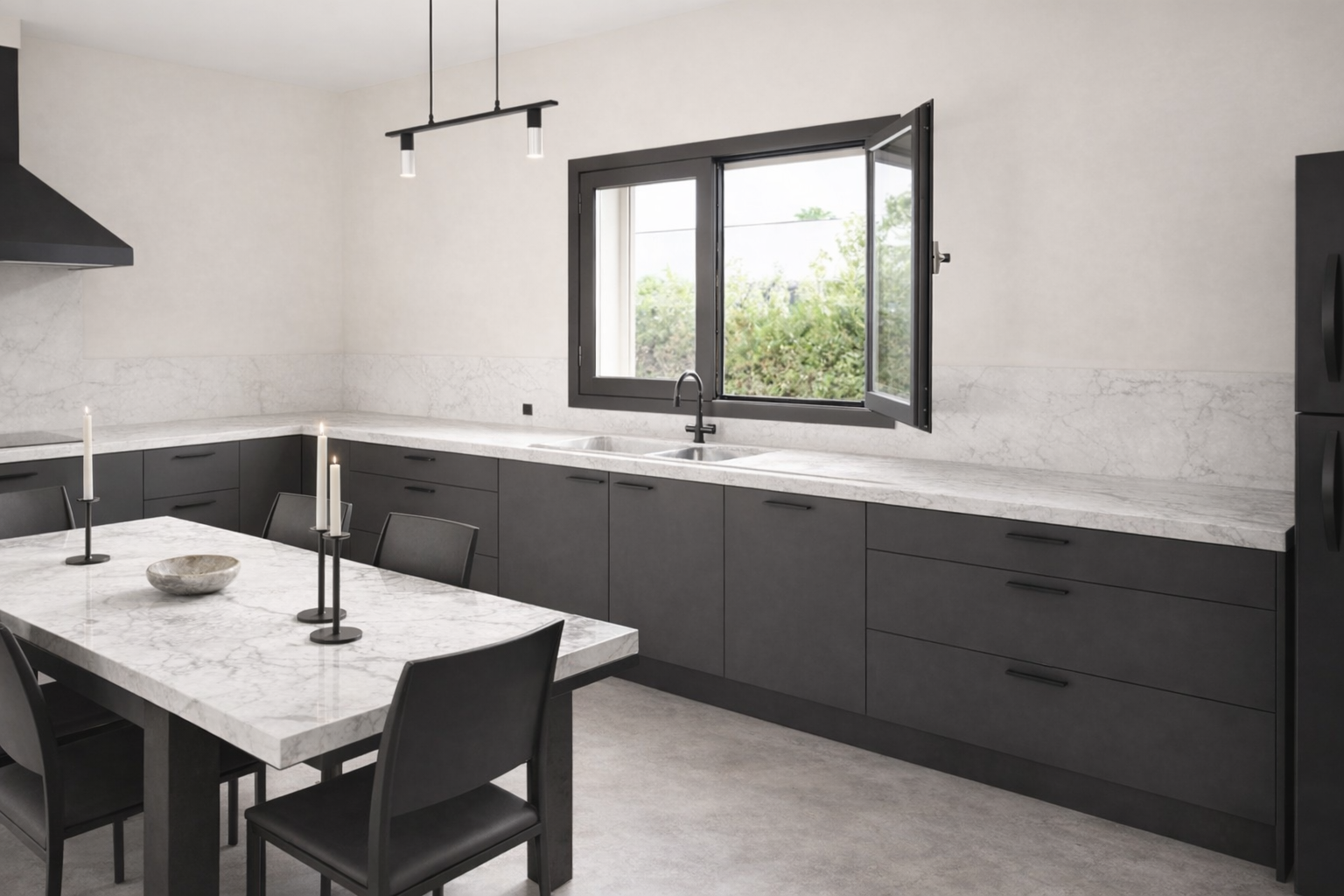 Renovated living room visualization with modern styling.